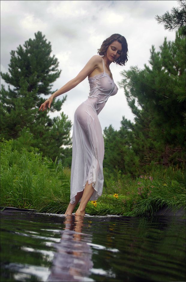 See Through Dress Wading In The Water