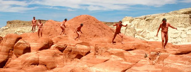 nude male running in desert