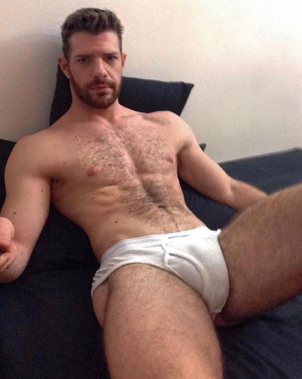 hairy men in white underwear