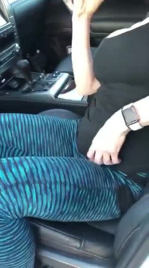 Wanking & Deepthroating a cucumber in her car