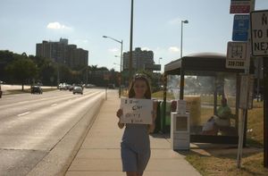 Megan doing cum walk outside