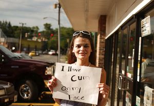 Megan doing cum walk outside store