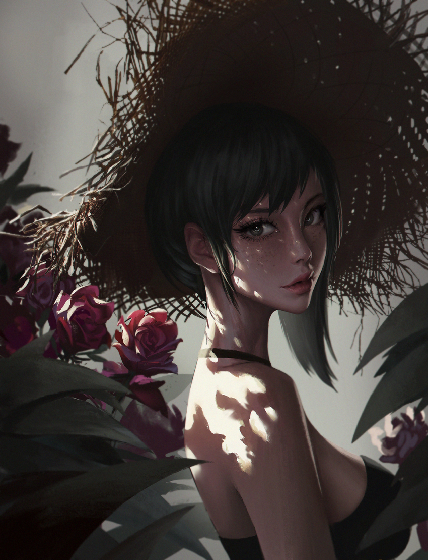 Portrait of a woman with straw hat, by Wang Chen