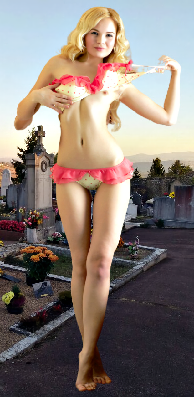 perfect babe in pink lingerie with beautiful body & legs very sexy posing on nature in cemetery