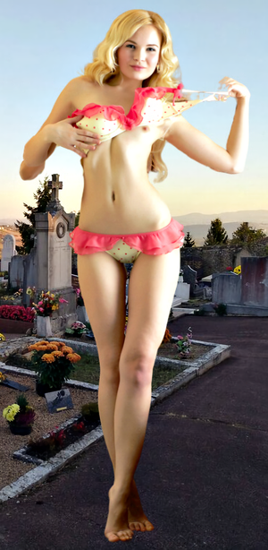 perfect babe in pink lingerie with beautiful body & legs very sexy posing on nature in cemetery