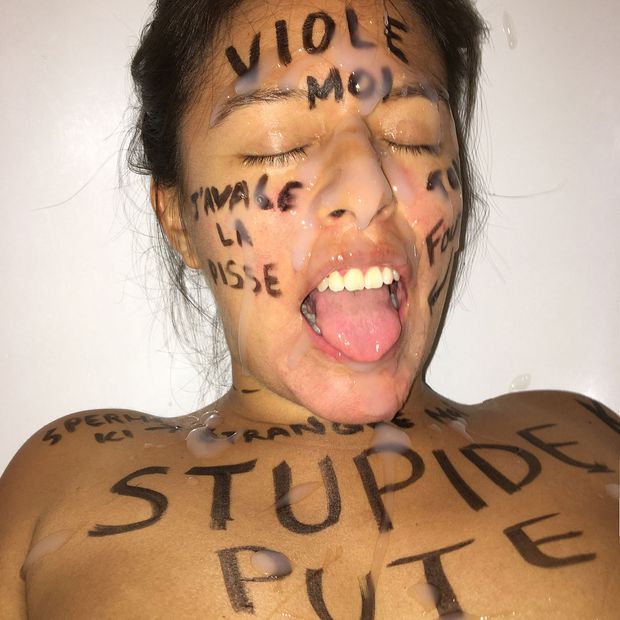Stupid latina cum slut covered with cum and piss