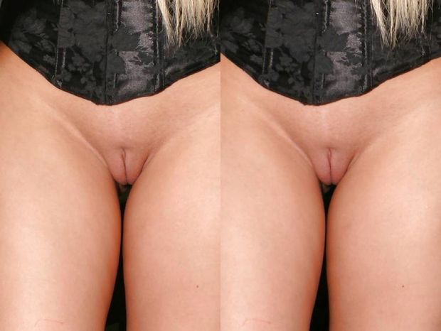 Stereoscopic shaved pussy closeup standing