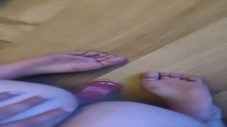 Girlfriend choking on my cock while riding a dildo