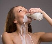 Janet saw that full glass of semen and just couldn't help trying to swallow it all