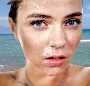 perfect babe with very sexy cum on face in public on nature