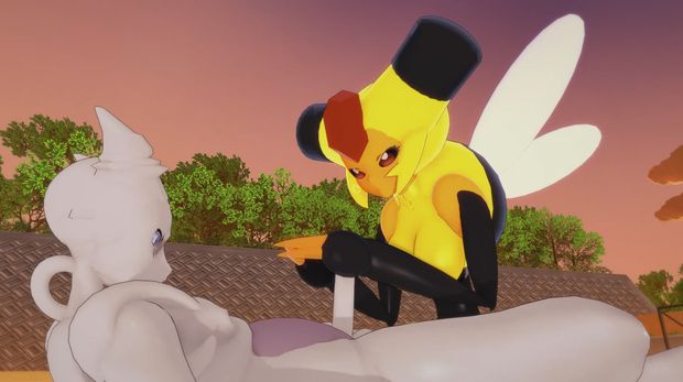 Pokemon - Vespiquen jerks Mewtwo - 3D Hentai