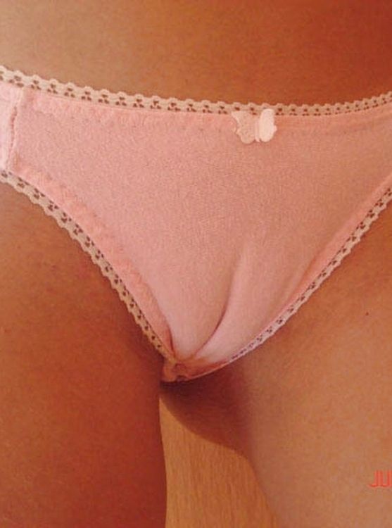 Closeup teen pussy in panties.