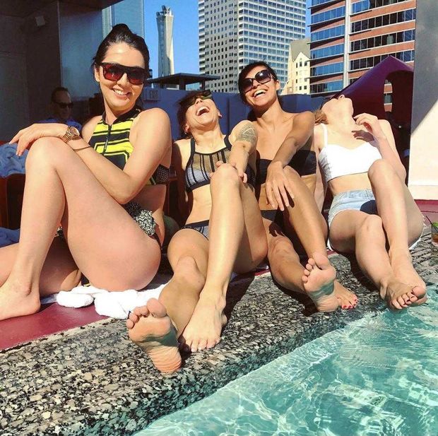 Ladies waiting to get wet