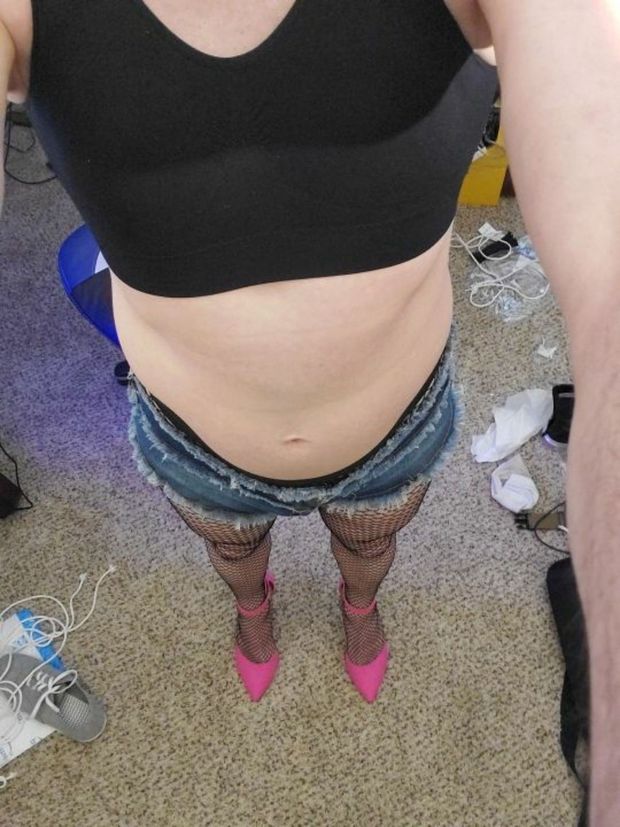 Sissy fag in slutty fishnets