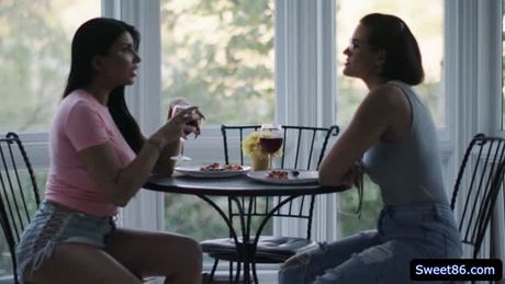 Busty milf lesbians play with strapon