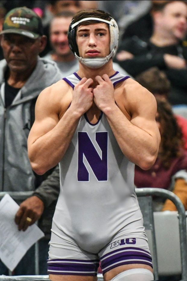 College wrestler with visible penis line