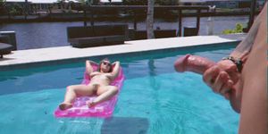 Jerking as she watches from the pool