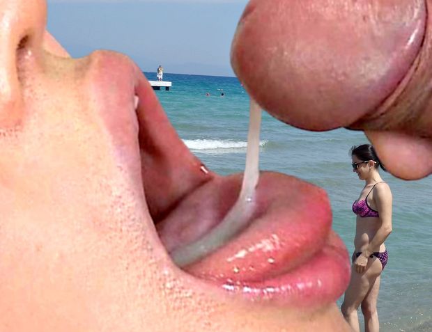 very sexy cum in mouth in public on the beach #1