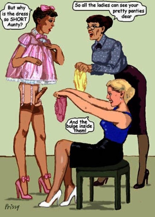 Sissy gets dressed by 2 Mistresses