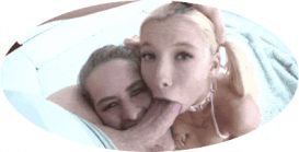 Two horny sluts worshipping a thick juicy cock