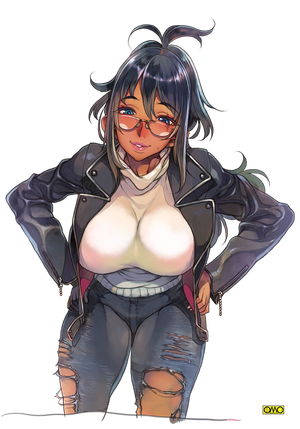 Glasses, leather jacket, and a sweater. Illustration by F.S.