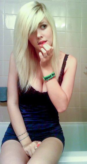 blonde teen in bathroom