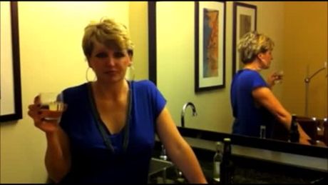 Hot blonde milf teasing sucking dick and drink cum