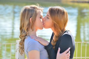 Sisters kissing