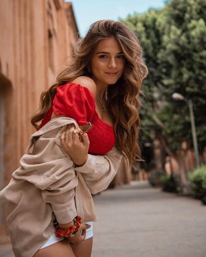 Gorgeous blonde in red dress