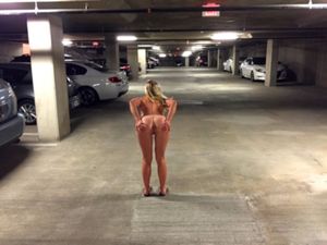Naked in the car garage