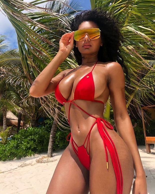 Light skin beauty in red bikini