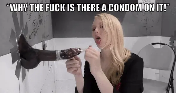 white cock condom. black cock no condom.