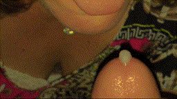 Kim takes a mouthful of cum and swallows