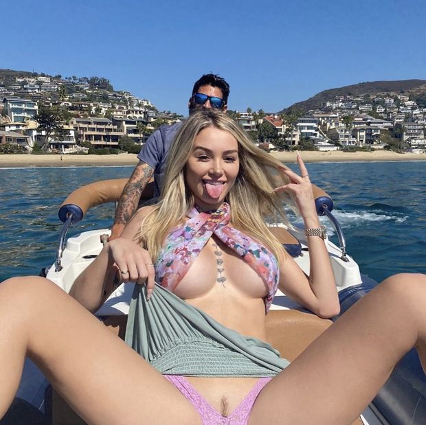 Showing off her little landing strip