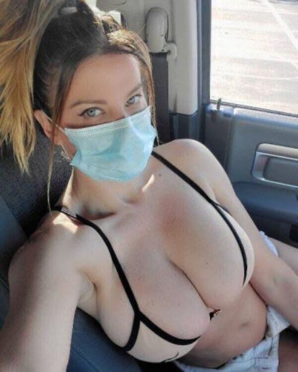 car selfie bikini masked