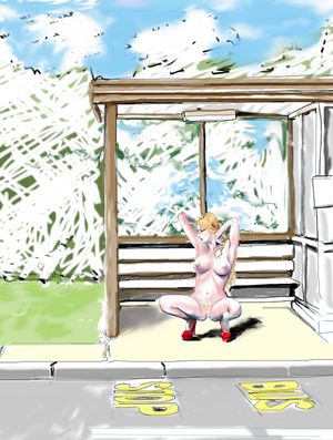 Redhead posing at a Bus Stop