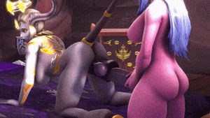 Futanari ejaculating inside another futanari cock from behind