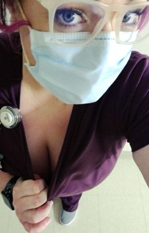 nurse cleavage selfie