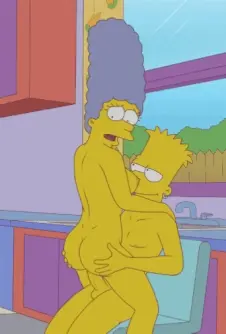Marge Simpson bouncing on Bart's cock in the kitchen