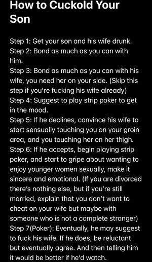 This is part one of How to Cuckold Your Son. Email me at endoweddaddy@gmail,com with the results.