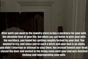 Your dad even gave you a high five when he was finished, which you oblige as if applauding him for fucking and impregnating your wife.