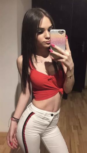 Sexy teen red top perfect boobs