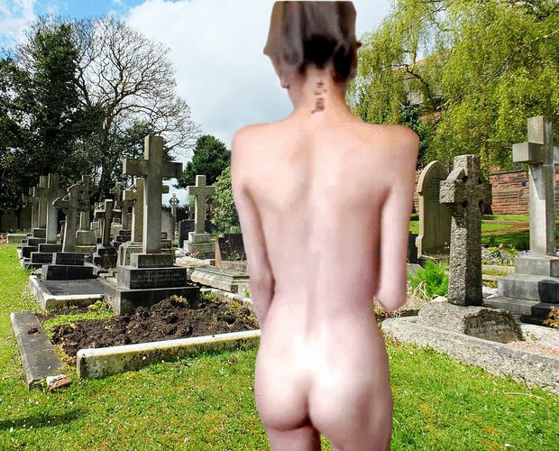 perfect skinny babe with beautiful body, ass & legs naked in public on cemetery