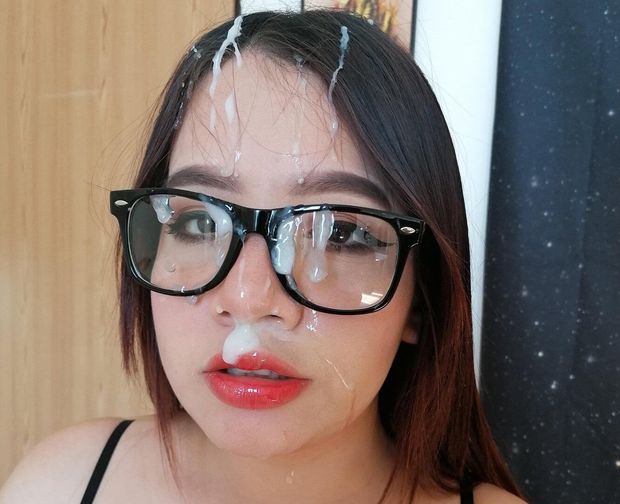 thick load of cum on face in glasses