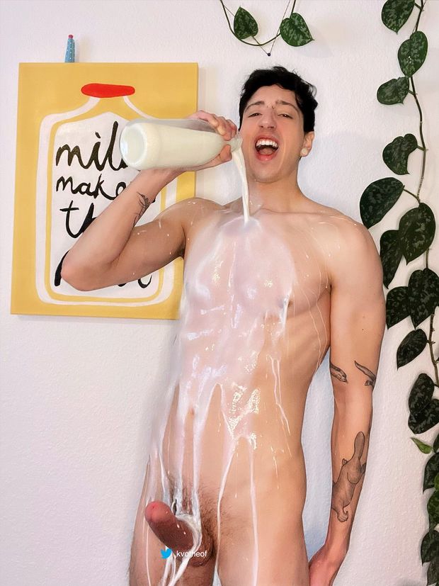 Guy milking himself.