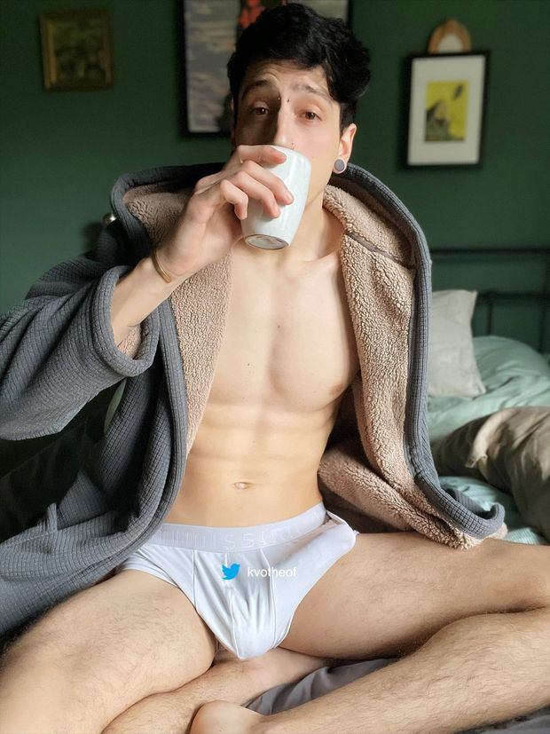 Guy drinking milk.