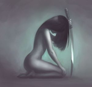 Tired female samurai