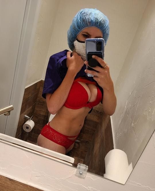 Nurse in her red bra and panties