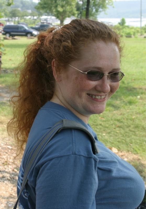 sexy bi redhead with her all natural big 36DD tits standing out proudly  (dressed)