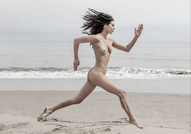 Kendall Jenner running nude on the beach